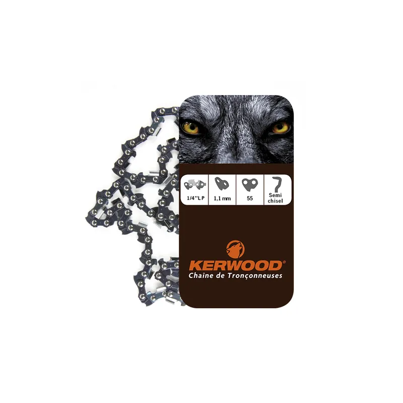 Nouveauté Chaîne Kerwood pour tronçonneuse 1/4&Prime; LP 1,1 mm 55 maillons. Gouge profil demi carré