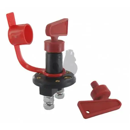Coupe batterie unipolaire 100-120A nominal, 500A/5s. Cosse 8mm (M8) avec clé retirable et capuchon de protection Promotion
