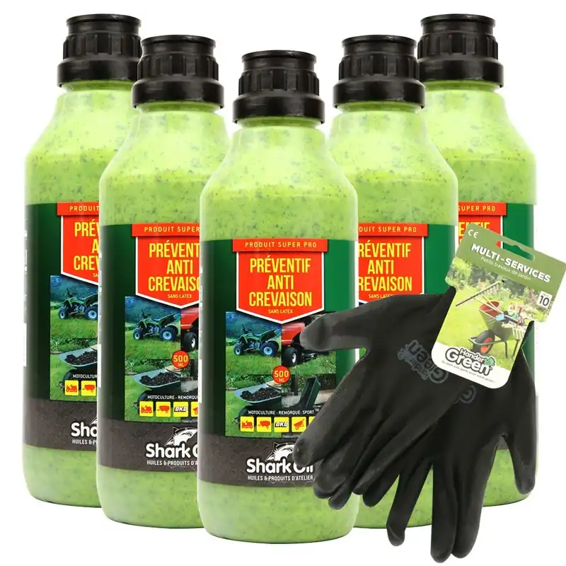 Vente Directe Préventif anti-crevaison Shark Oil OKO 500 ml par 5 + gants multi-services