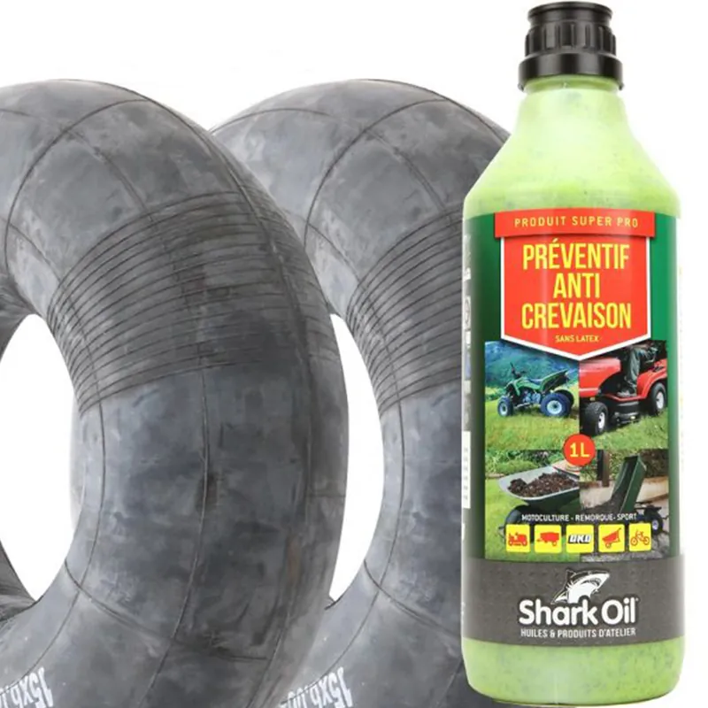 Chambre à air 15 x 600 x 6 droite par 2 + Anticrevaison SharkOil OKO 1L Dernière Chance