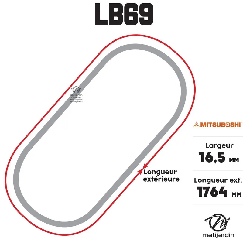 Courroie tondeuse Mitsuboshi LB69 trapézoïdale 16,5 x 1764 mm Marque