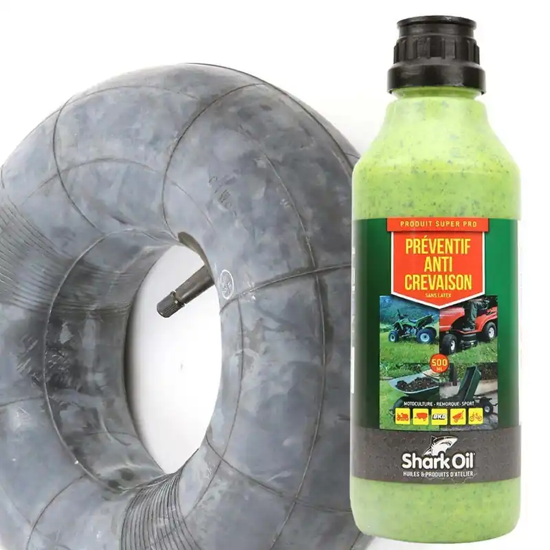 Dernière Chance Chambre à air 15 x 600 x 6 droite + Anticrevaison SharkOil OKO 500 ml