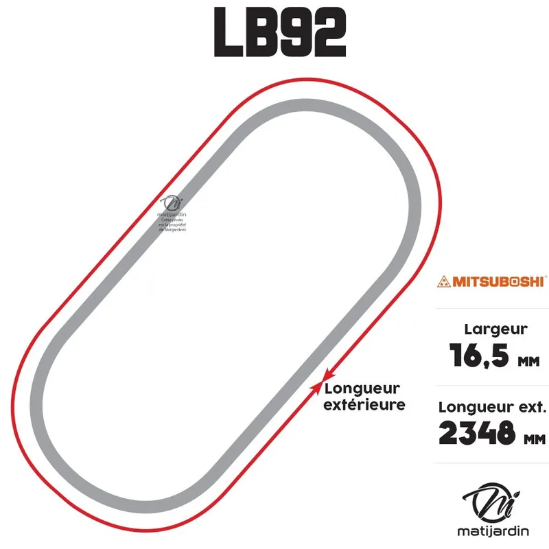 Courroie tondeuse Mitsuboshi LB92 trapézoïdale 16,5 x 2348 mm Bon Plan