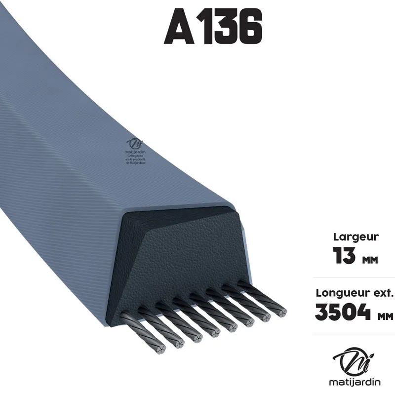 Soldes Courroie tondeuse A136 trapézoïdale 13 x 3504 mm
