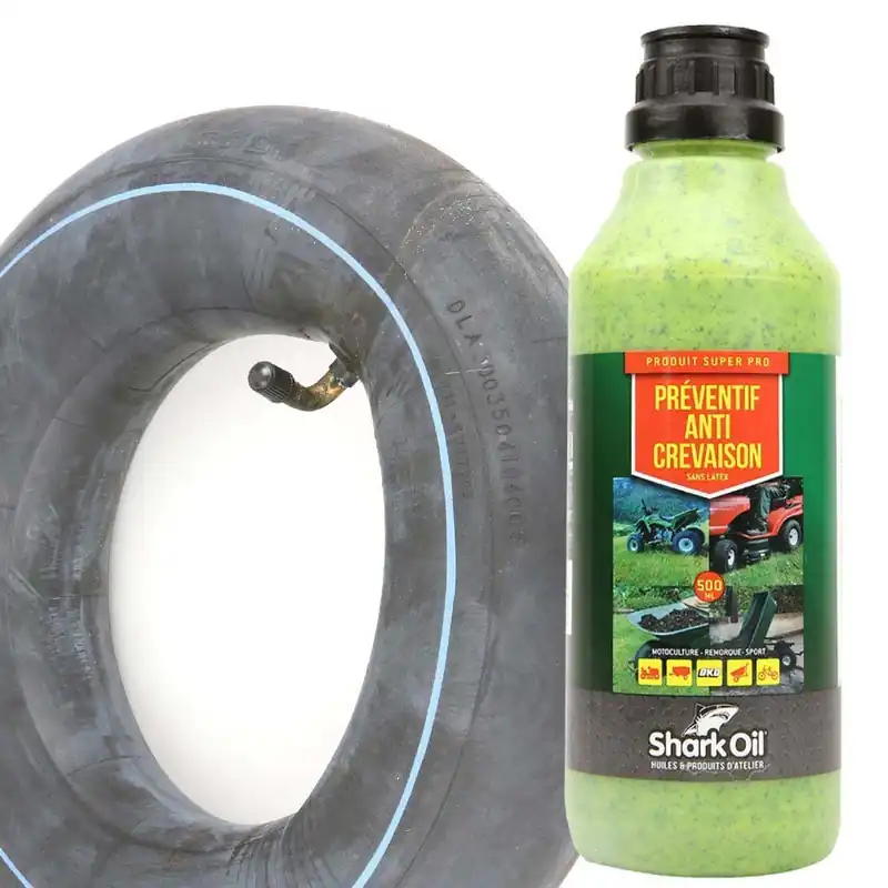 Prix Réduit Chambre à air 410 x 350 x 6 coudée + Anticrevaison SharkOil OKO 500 ml
