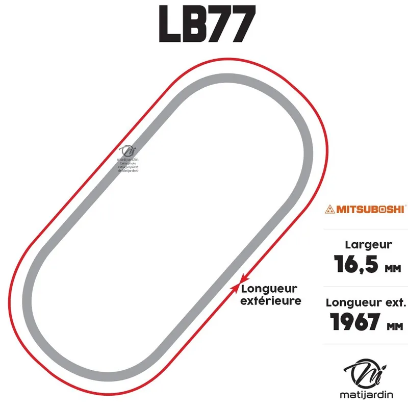 Courroie tondeuse Mitsuboshi LB77 trapézoïdale 16,5 x 1967 mm Offre Exclusive