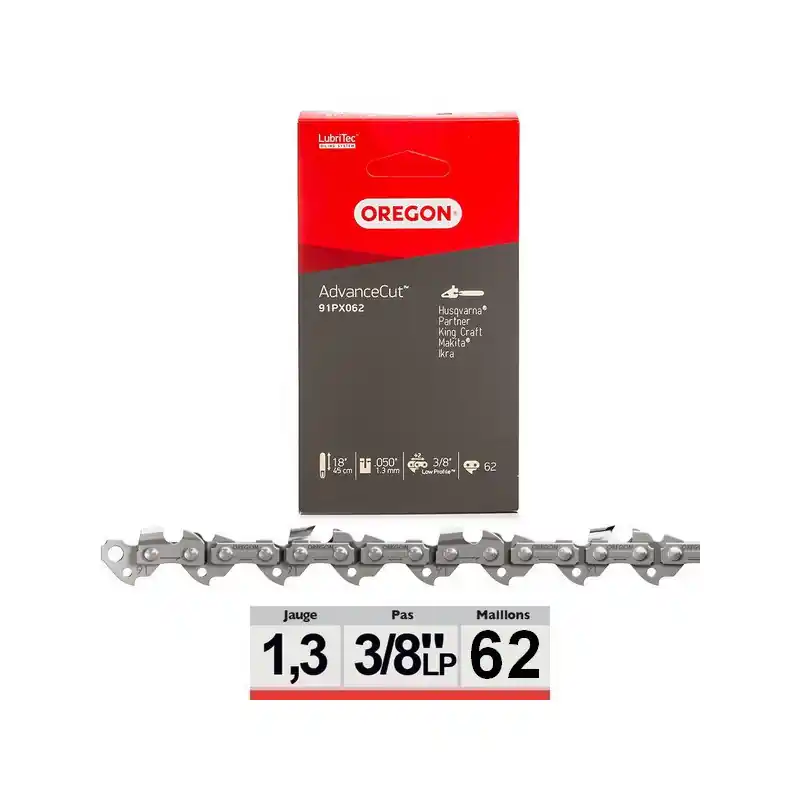 Chaine tronçonneuse Oregon 91PX 3/8LP 050 62 dents Offre Du Jour