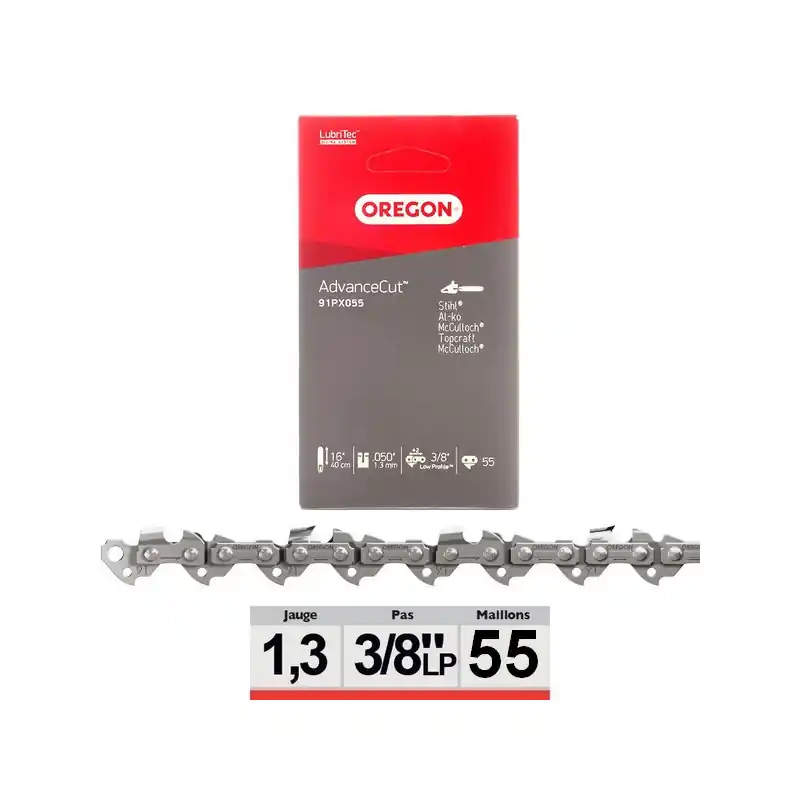 Chaine tronçonneuse Oregon 91PX055E 3/8LP 55 dents Expédition Rapide