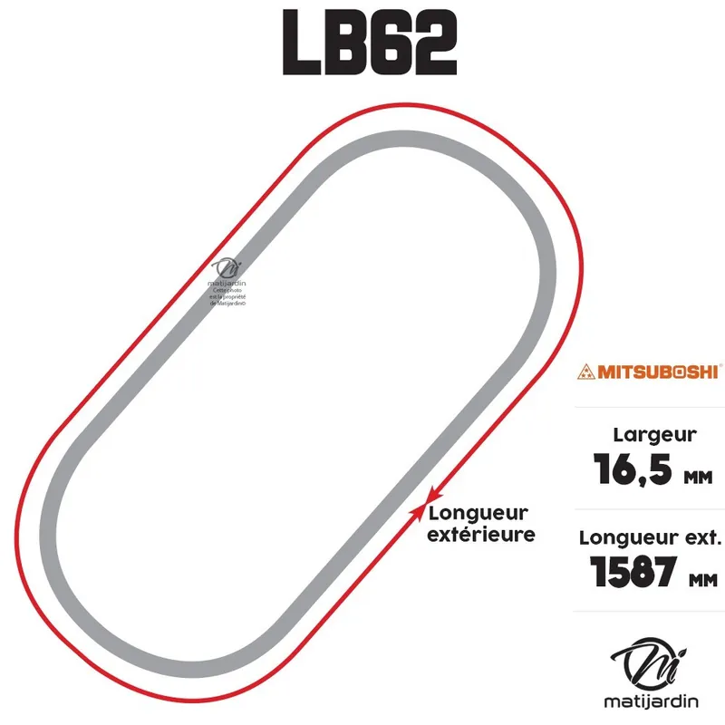Top Vente Courroie tondeuse Mitsuboshi LB62 trapézoïdale 16,5 x 1587 mm