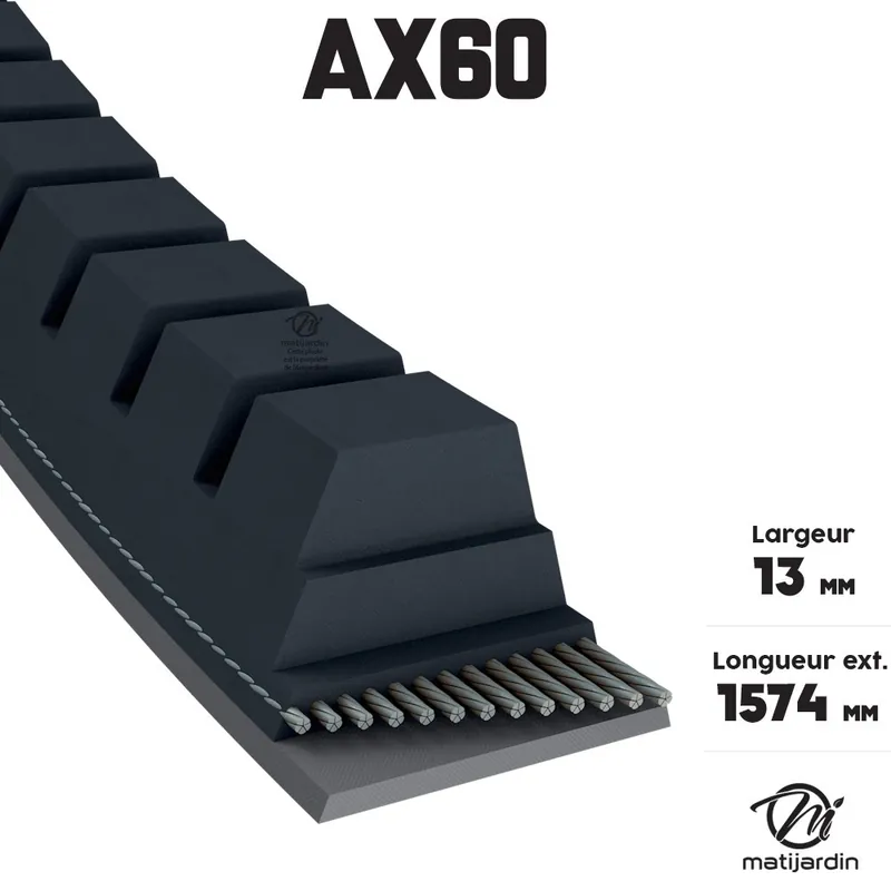Authentique Courroie tondeuse AX60 trapézoïdale crantée 13 x 1574 mm