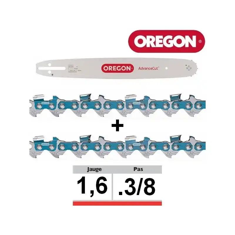 Pack 1 guide + 2 chaînes tronçonneuse Oregon SFHD025 3/8 063 Seulement Aujourd'hui