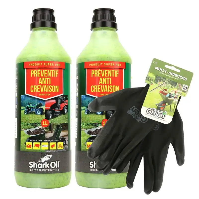 Préventif anti-crevaison Shark Oil OKO 1L par 2 + gants multi-services Nouvel Arrivage