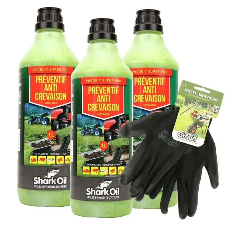 Préventif anti-crevaison Shark Oil OKO 1L par 3 + gants multi-services Offre Exclusive