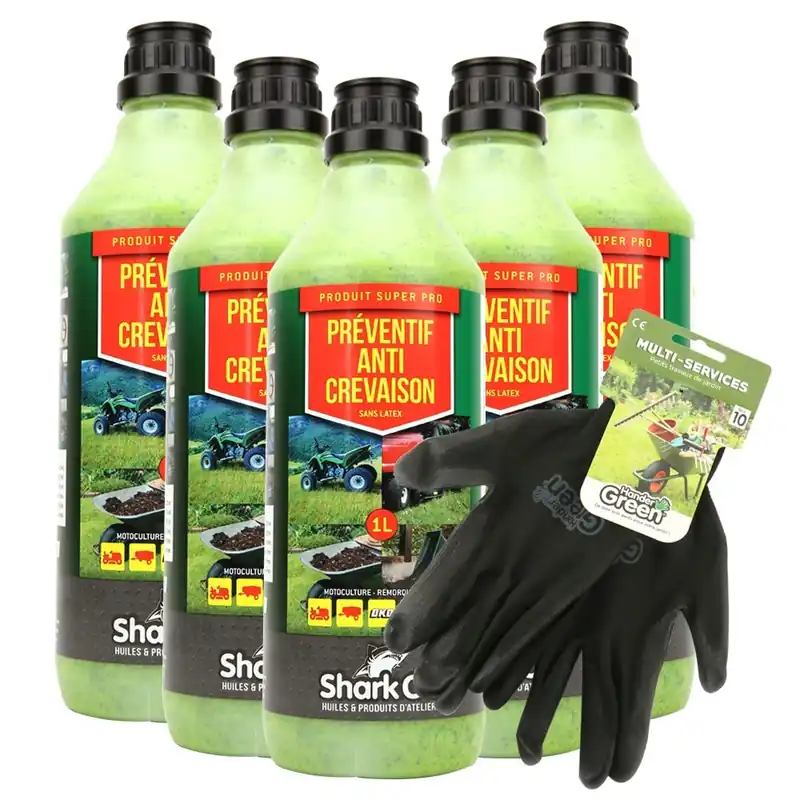 Préventif anti-crevaison Shark Oil OKO 1L par 5 + gants multi-services Meilleure Vente
