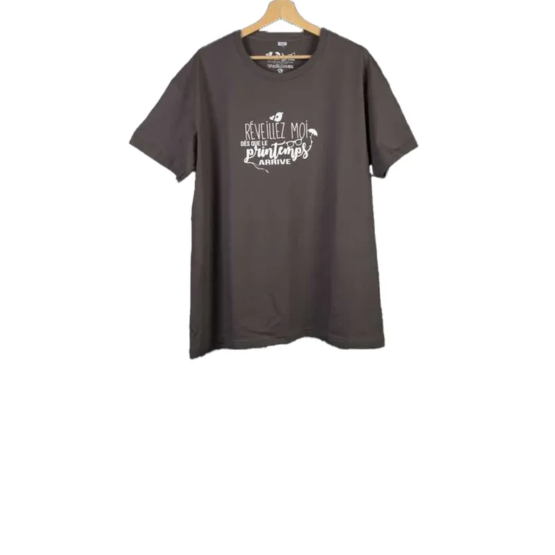 T-shirt taille XL. Coloris gris. Réveillez moi dès que le printemps arrive Bon Marché