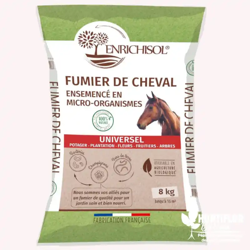 Quantité Limitée Fumier de cheval enrichi 8 kg – fertilisant naturel pour plantes et jardins