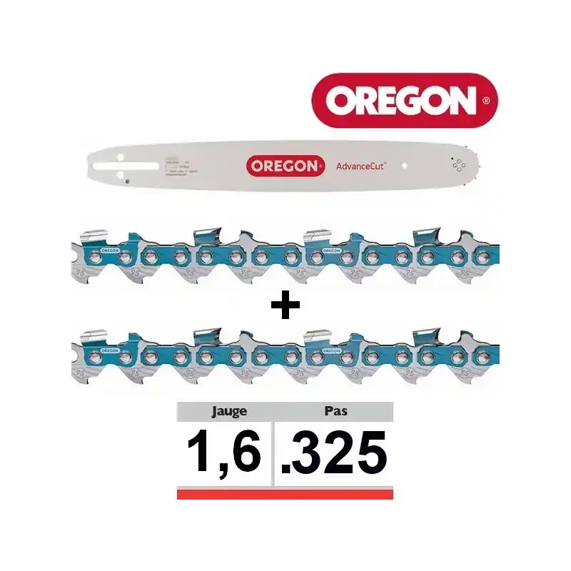 Pack 1 guide + 2 chaines tronçonneuse Oregon 325 063 SFGD025 Prix Promo