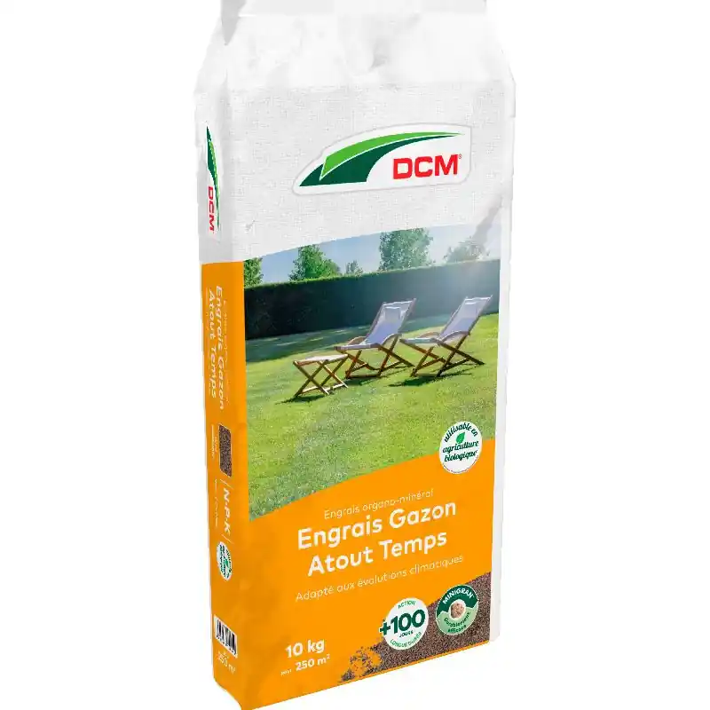 Engrais Gazon Pelouse Atout Temps 10 kg - Nutrition Optimale pour Votre Jardin - DCM Certifié