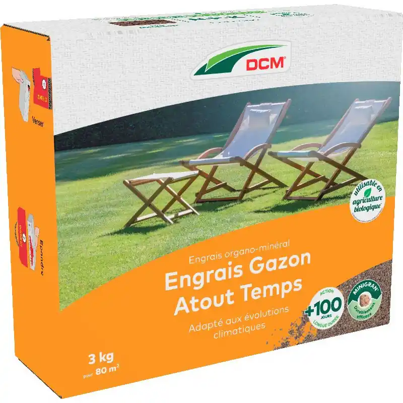 Offre Spéciale Engrais Gazon Pelouse Atout Temps - 3 kg pour une pelouse Éclatante et Verdoyante - DCM