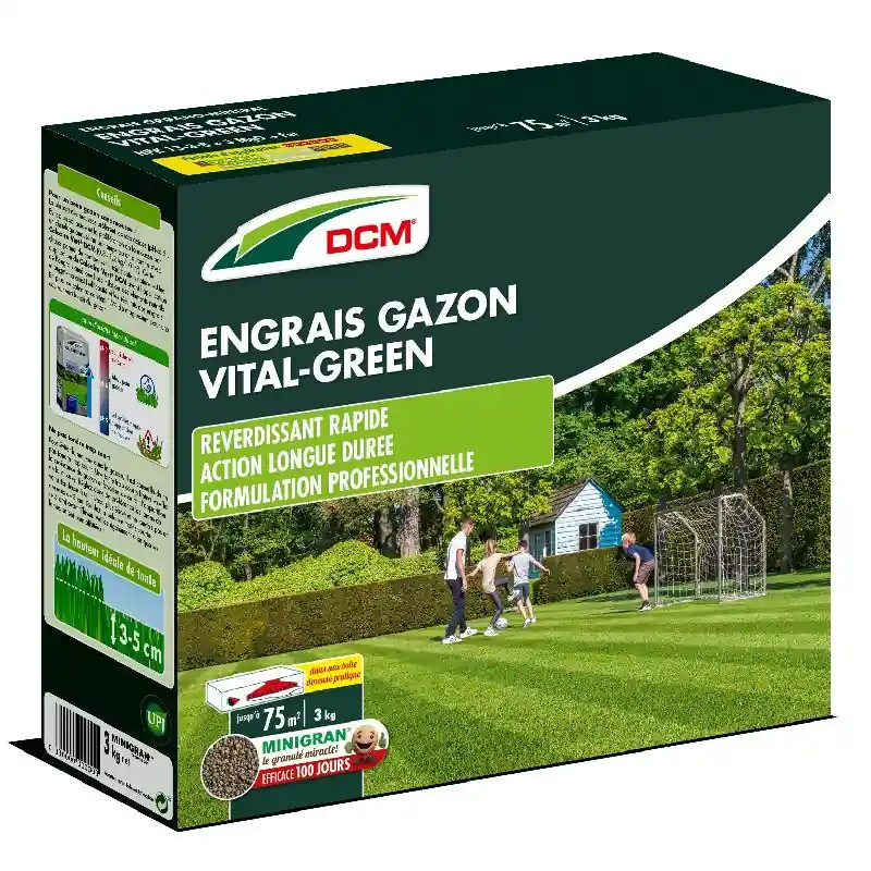 Engrais Naturel pour Gazon – Vital Green 3 kg – Fertilisation Efficace pour Pelouse et Jardins – DCM Réduction