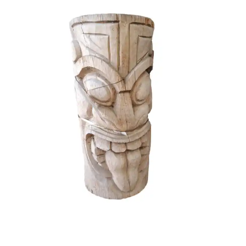 Tiki Mauri Tête en Bois de Coco Cendré – Décoration Exotique et Unique Promotion