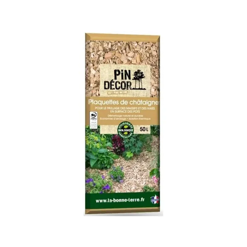 Plaquettes de Châtaignier 50L – Paillage Naturel pour Jardin Écologique Commander Vite