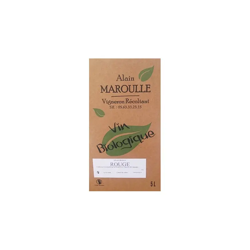 VIN ROUGE BIO « ALAIN MAROULLE » Expédition Rapide