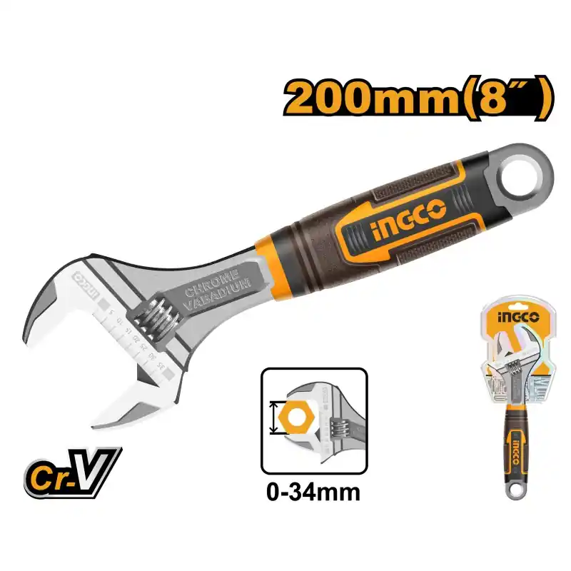 CLÉ À MOLETTE 200MM BI-MATIÈRE – INGCO Produit De Marque