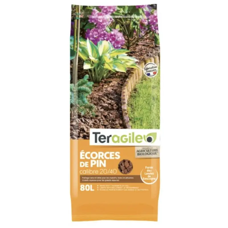 Prix Réduit Écorce de Pin Maritime 20/40mm – Sac 80L Teragile pour Jardins et Paysages