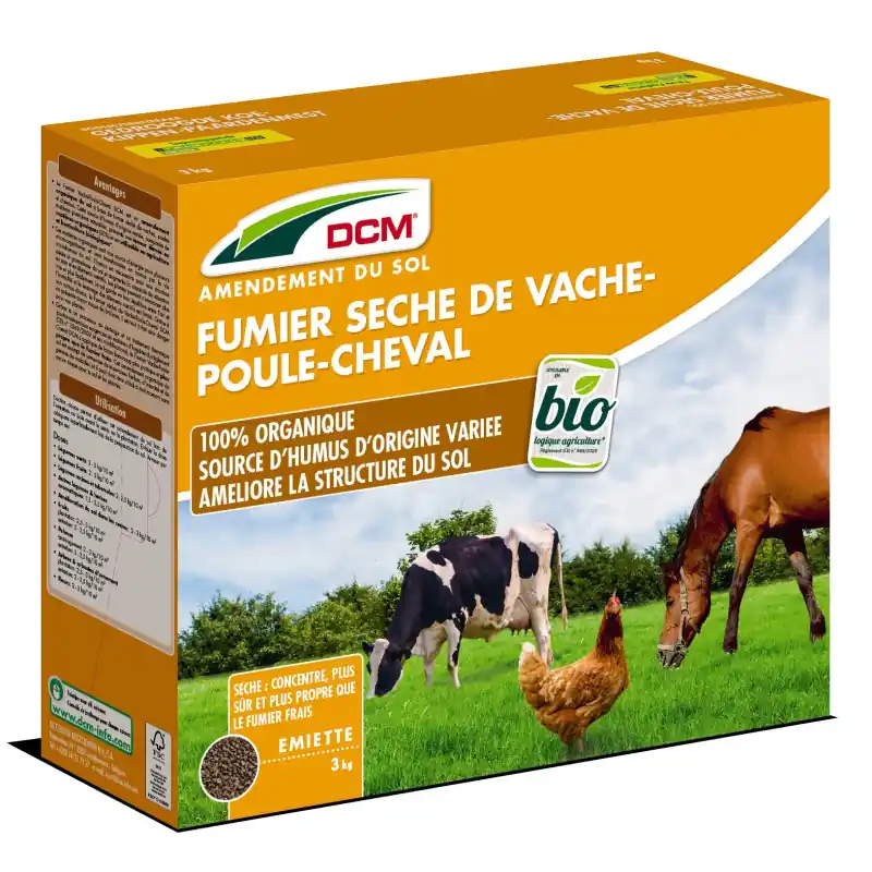 Engrais Naturel Fumier Vache, Poule et Cheval - 3 kg pour Jardin et Potager - DCM Achetez Aujourd'hui