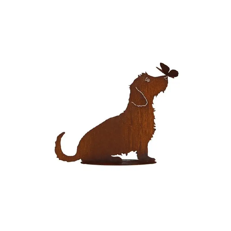 Teckel en métal rouille avec papillon sur socle 55x – Décoration originale et unique Meilleure Vente