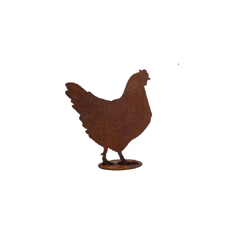 Poule en métal rouillé sur socle – Décoration de jardin 34×39 cm Satisfait Ou Remboursé