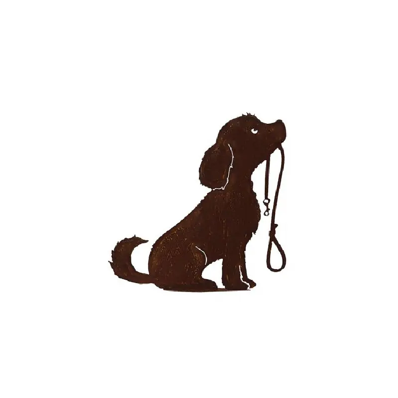 Chien Lucy avec Laisse Métal Rouille sur Socle Décoratif – Idéal pour Animaux et Décoration Nouveauté