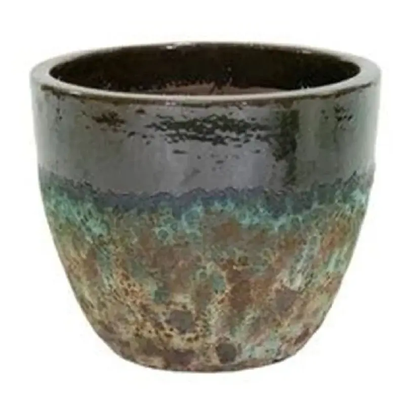 Pot antique 2 tons marron/vert d48 h41 Authentique