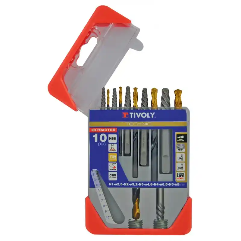 Marque COFFRET 10 PIECES EXTRACTEURS DE GOUJONS CASSES – TIVOLY