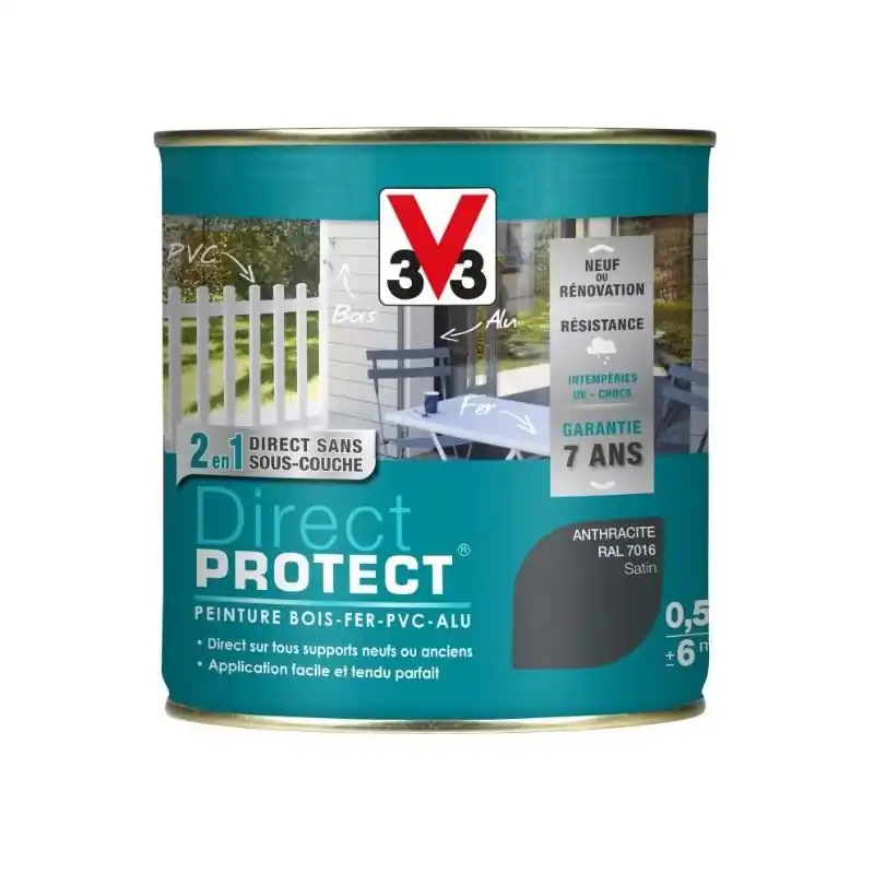 Produit De Marque PEINTURE MULTI-MATERIAUX DIRECT PROTECT ANTHRACITE SATIN 0.5 L – V33