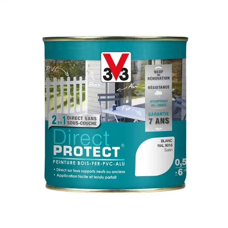 Populaire PEINTURE MULTI-MATERIAUX DIRECT PROTECT BLANC SATIN 0.5 L - V33