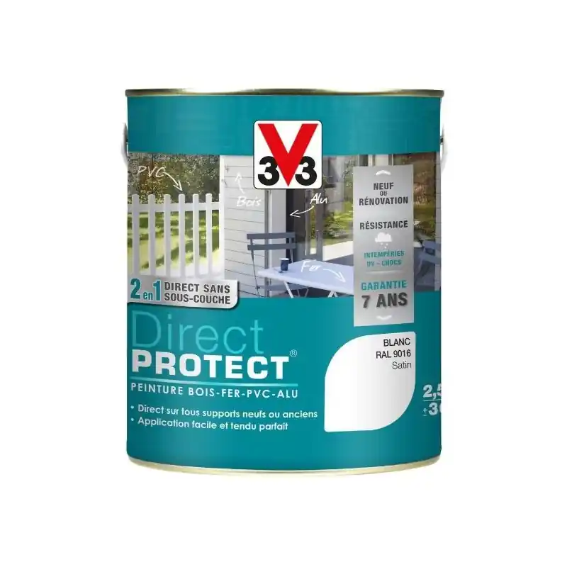 PEINTURE MULTI-MATERIAUX DIRECT PROTECT BLANC SATIN 2.5 L - V33 Promotion