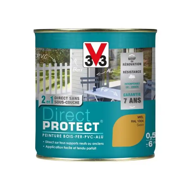 PEINTURE MULTI-MATERIAUX DIRECT PROTECT MIEL SATIN 0.5L – V33 Offre Spéciale