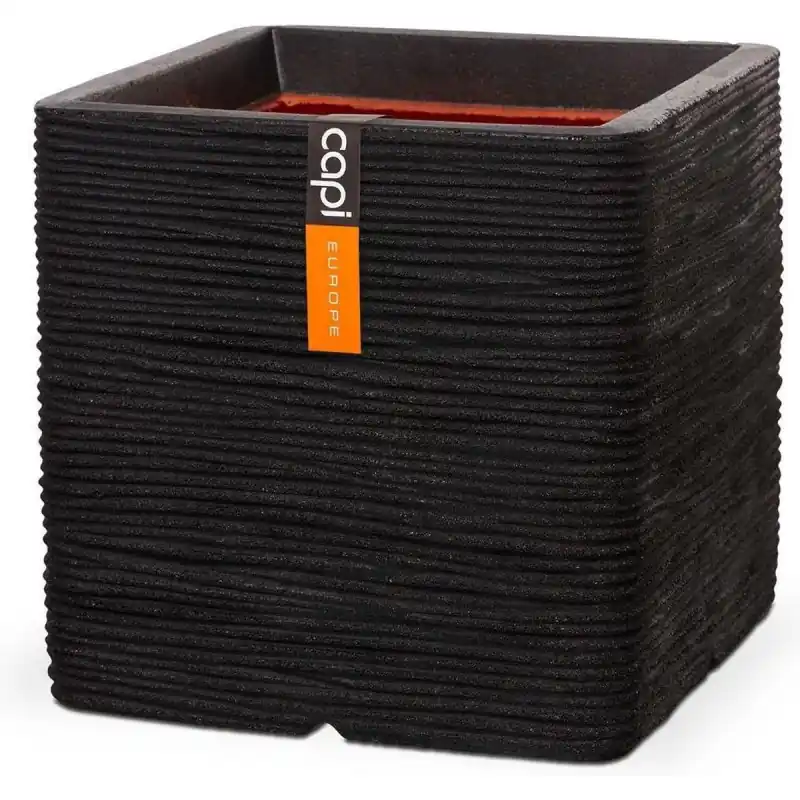 Offre Exclusive Pot Carré Strié Noir 50x50x50 cm – Idéal pour Plantes et Décoration intérieure – de Capi