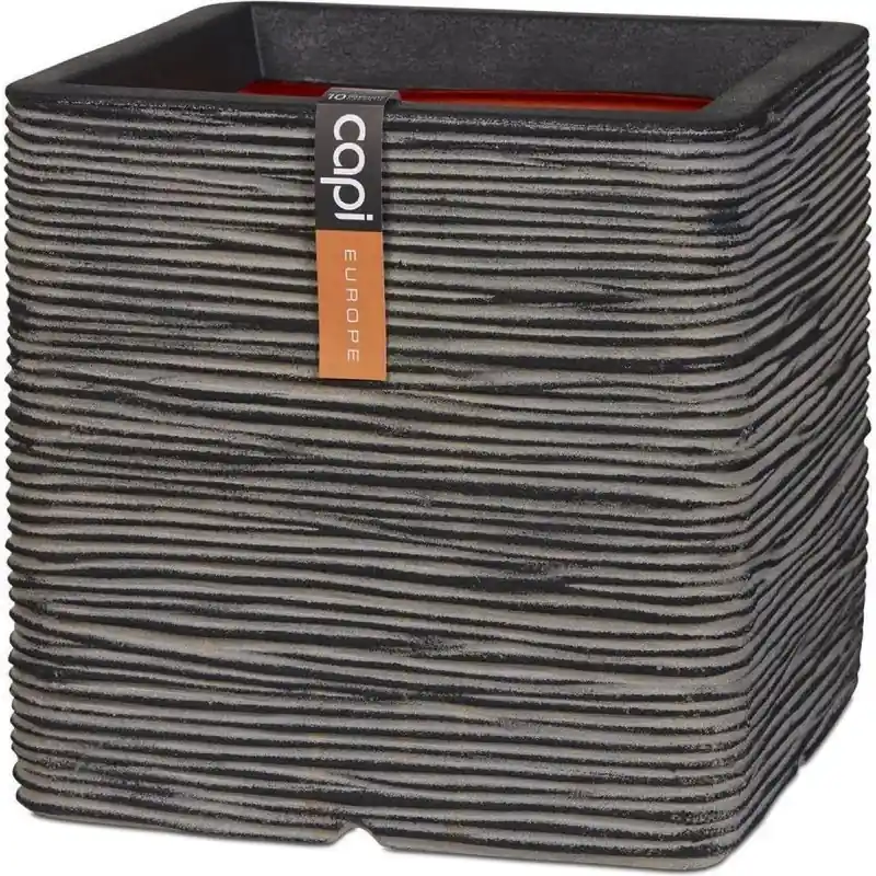 Pot Carré Strié Anthracite 50x50x50 cm – Élégance et Modernité pour Votre Jardin – de Capi Achat Immédiat