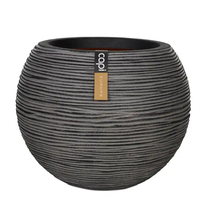 Certifié Pot Boule Strié 62x48 Anthracite - Élégance et Modernité pour votre Jardin - de Capi