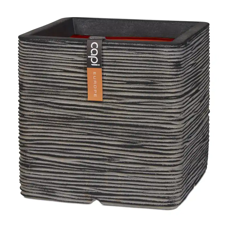 Pot Carré Strié Anthracite 30x30x30 cm – Idéal pour vos Plantes et Décorations Extérieures – de Capi Offre Spéciale