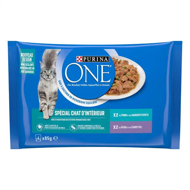 Populaire ALIMENT HUMIDE CHAT PURINA ONE CHAT D‘INTÉRIEUR THON, VEAU – 4 X 85 G
