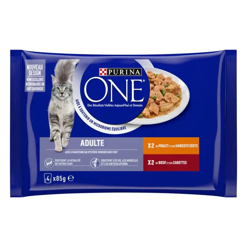 ALIMENT HUMIDE CHAT PURINA ONE CHAT ADULTE POULET, BŒUF 4 X 85 G Acheter Direct