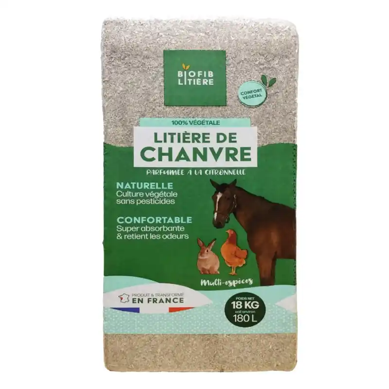 LITIÈRE CHANVRE CITRONNELLE 180L/18KG CHEVAUX Populaire