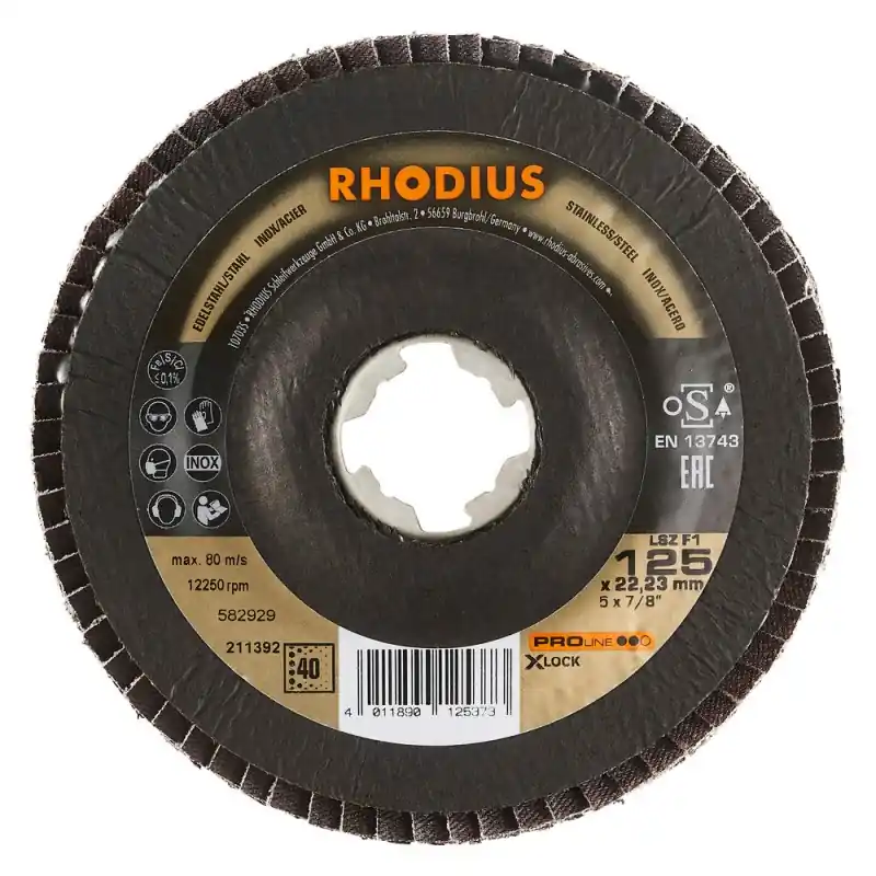 DISQUE A LAMELLES – LSZ F1 X-LOCK – 125 x 22.23 MM – GRAINS 40 – RHODIUS Nouveauté