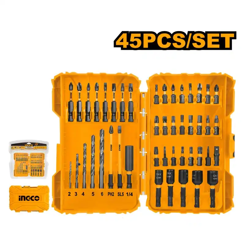 Quantité Limitée COFFRET MIXTE 45 PIÈCES EMBOUTS & FORETS – INGCO