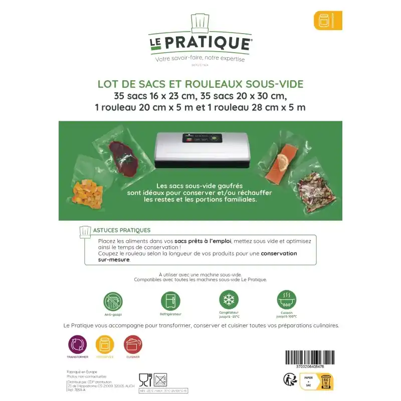 PACK CONSOMMABLES SOUS VIDE 70 SACS & 2 ROULEAUX - LE PRATIQUE Must-Have