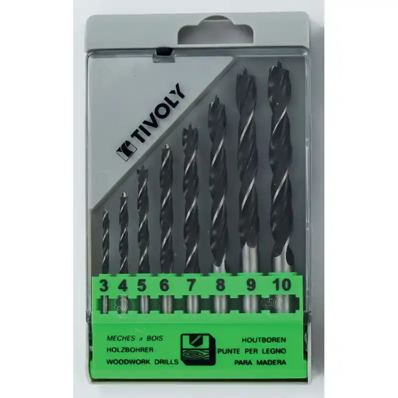 COFFRET 8 FORETS BOIS 3 POINTES Ø3-4-5-6-7-8-9-10MM QUEUE CYLINDRIQUE – TIVOLY Haute Qualité